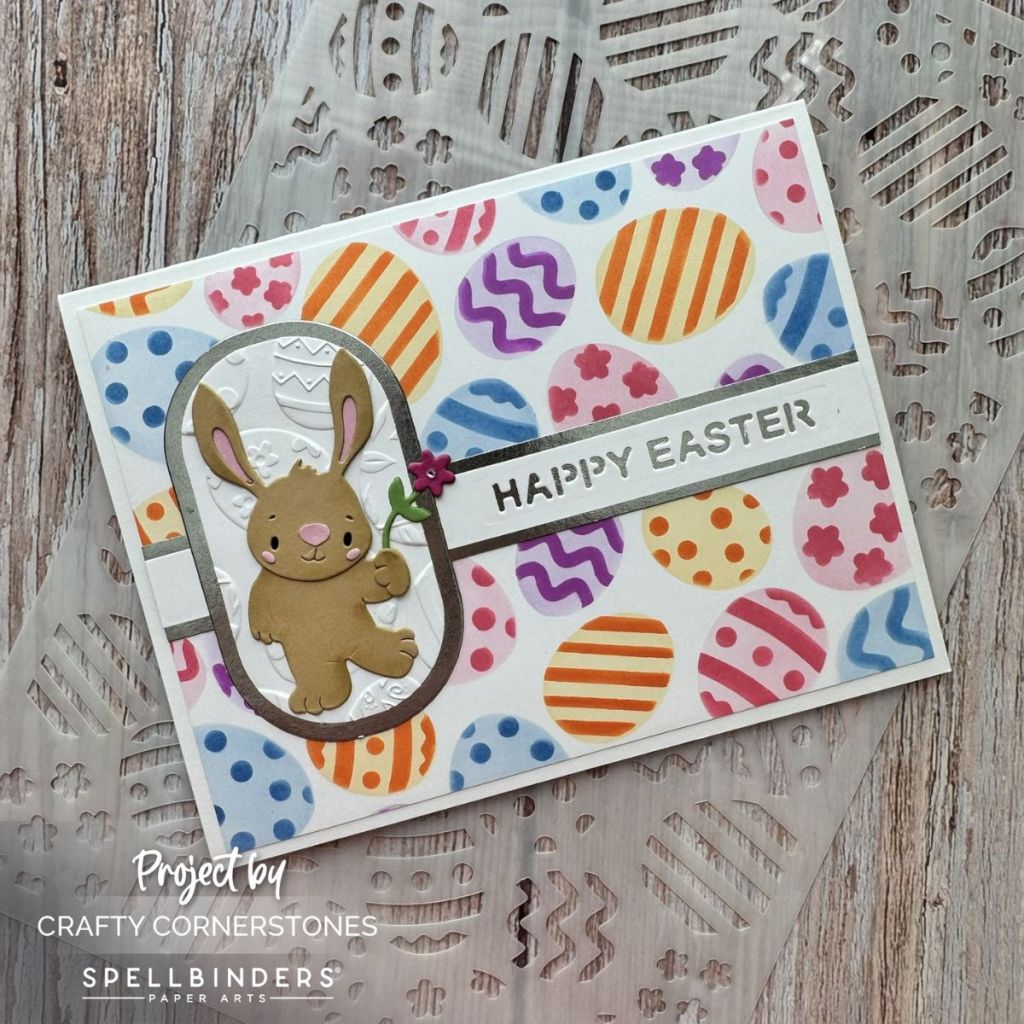Layered ornate eggs Easter Card – Ink Blended Background with Spellbinders Simon Hurley Happy Spring&nbsp;Collection
